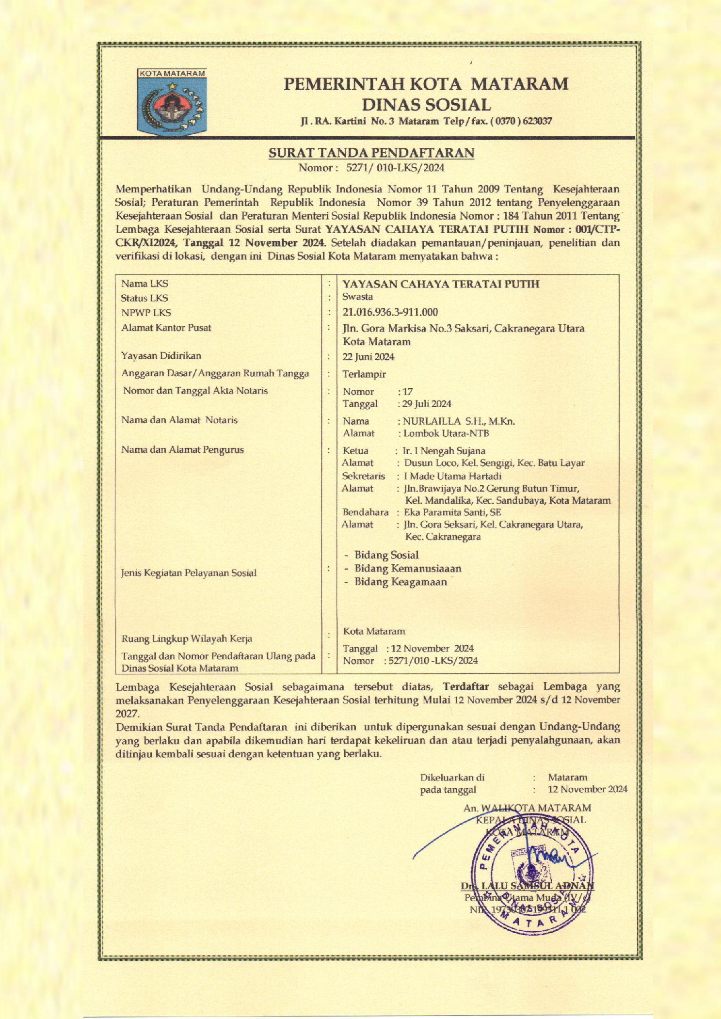Sertifikat Dinas Sosial